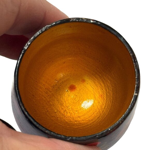 Russian Khokhloma Hand Painted Folk Art VTG 3Pc Lidded Spice Trinket Containers - Picture 9 of 13